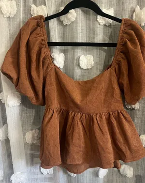 Audrey Rust corduroy Puff-Sleeve Peplum Top - Women's thumbnail 1