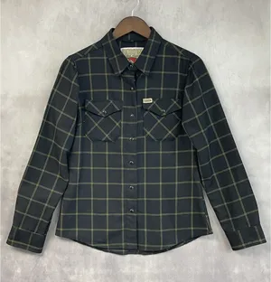 Dixxon Women Flannel Stay Gold Shirt Size M Plaid D Tech Snap Biker Moto‎ Goth thumbnail 1