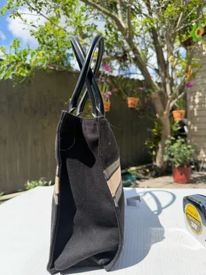 ST BARTS Black Canvas Tote Bag Beige Stripe Resort Beach Handbag thumbnail 11