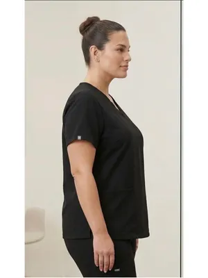 FIGS Black Technical Collection Catarina Scrub Top Women’s Size L V-Neck 2-Pocke thumbnail 2