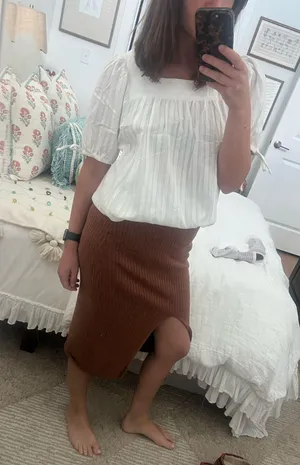 Free People Knit Skirt Midi Ribbed Caramel thumbnail 3