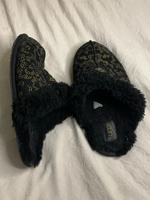 Used UGG Black Suede Slip-On Slippers with Gold Stud Patte women size 8 thumbnail 4