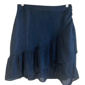EXPRESS Black Chiffon Layered Faux Wrap Ruffle Trim‎ Mini Skirt EUC Size 4 thumbnail 2