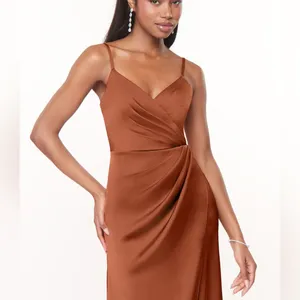 NWT Azazie Maci Bridesmaid Dress Size A6 Cedar Rose Pleated Stretch Satin Gown thumbnail 5
