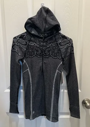 ATHLETA Dark Gray and black Hoodie with Decorative Yoke thumbnail 1