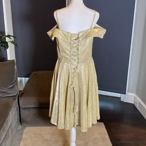 Women’s Off the Shoulder Short Gold Dress Corset Back Party Prom Size 12 NWOT thumbnail 4