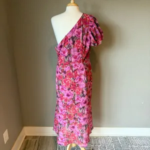 Showpo Floral One Shoulder Ruffle Midi Dress Pink NWT 14 thumbnail 3