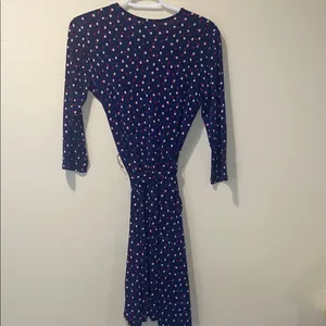 Womens Leota Petite Blue with Polka Dots Faux Wrap Dress thumbnail 4