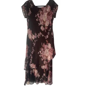 Connected Y2k Pink‎ Brown Fairy Beaded Floral Tiered Chiffon Midi Dress thumbnail 7