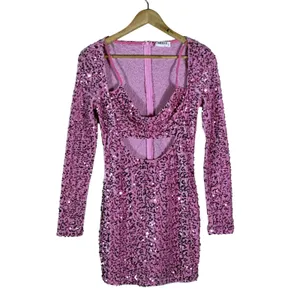 MI558 Sexy Cutout Sparkly Sequin Mini Dress Pink Glam Party Birthday Size S thumbnail 2