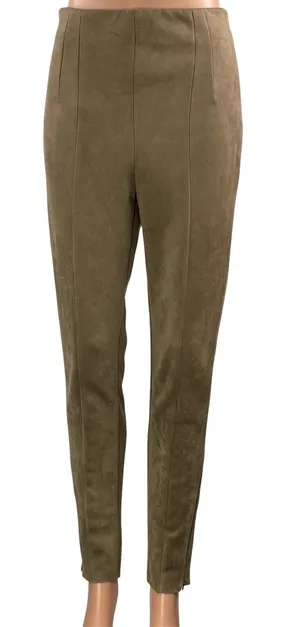 Zara Women's Khaki Brown High Rise Fitted Faux Suede Skinny Legging Pants Size S thumbnail 1