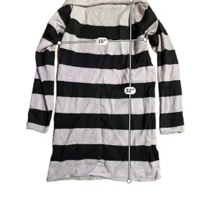 Unbranded Grey Black Striped Cowl Neck Sweater Dress Longline Tunic Top Womens thumbnail 3
