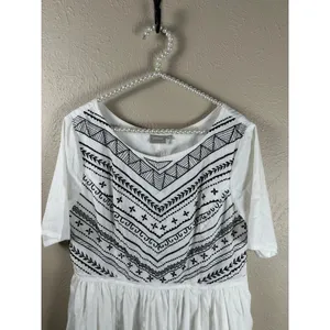 eShakti Dress Size Large White Boho Embroidered Short Sleeve Knee Length Summer thumbnail 4