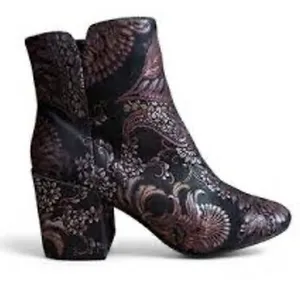 Aldo Metallic Paisley Brocade Ankle Boots Black Bronze Block‎ Heel Size 7.5 thumbnail 1