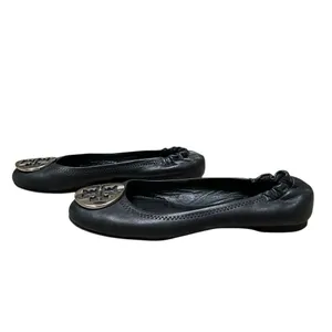 Tory Burch Reva Ballet Flats Women’s‎ 6.5 Travel Black Leather Silver Medallion thumbnail 3