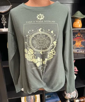 TruSelf Witchy Graphic Long Sleeve Top – Green – Size Medium thumbnail 1
