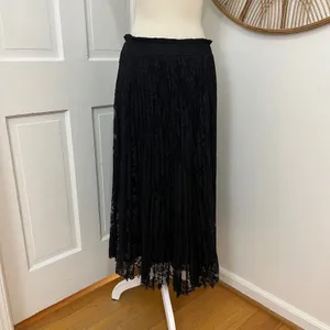 C'est Toi Black Lace Pleated Midi Skirt L Floral Dark Romantic Witchy Whimsigoth thumbnail 2
