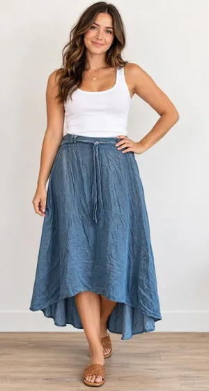 Westport 1962 blue chambray high low hem skirt Medium classic thumbnail 1