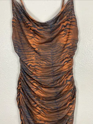 Princess Polly Brown Tiger-Print Ruched Mini Dress Size 2 thumbnail 5