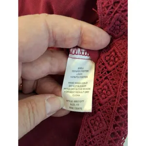 INA Sheer Lace Victorian Ruffle Mock Neck Blouse Top XS Women Maroon thumbnail 7