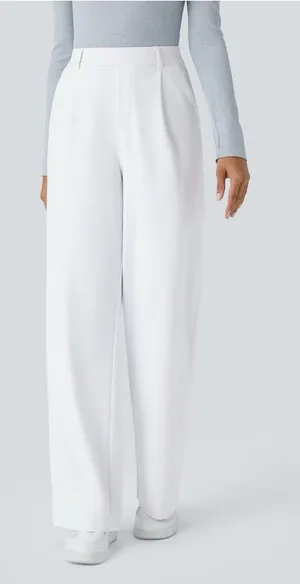 Halara Flex DayStretch High Waisted Pocket Straight Leg Work Pants in White thumbnail 1