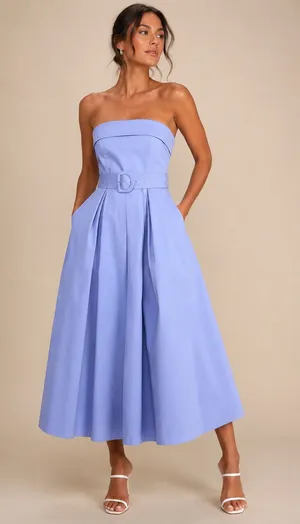 NEW Lulus Trendsetting Choice Periwinkle Strapless A-Line Midi Dress Medium thumbnail 1