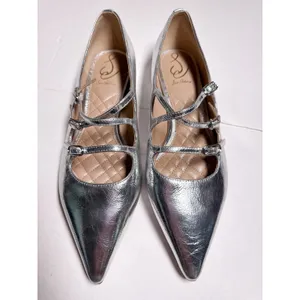 Sam Edelman Cass Silver Triple Strap Mary Jane Flats 8.5 Like New thumbnail 2