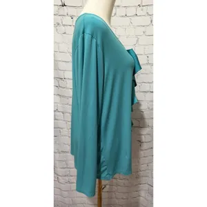 Susan Graver QVC Teal Liquid Knit Asymmetrical Cascading Ruffle Top Size Large thumbnail 2