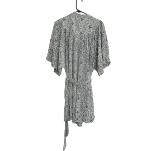 Anthropologie Blue Floral Modal Mini Romper Flutter Sleeve Belted Pockets Small‎ thumbnail 14
