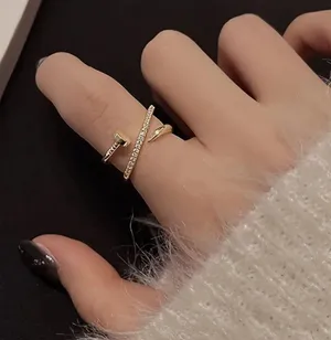 1pc Chic Paved Zirconia Adjustable Wrap Ring Shining Golden Finish Gold thumbnail 1