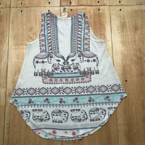 Scotty Womens Elephant Graphic Knit Tank Top‎ Cream Pink Blue XL Boho thumbnail 4