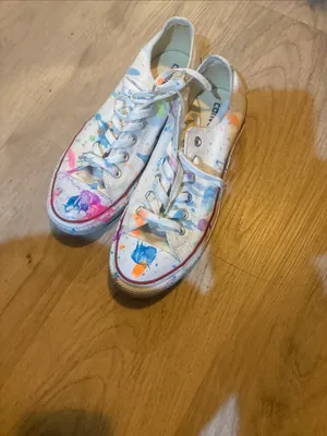 Converse White Low Top Sneakers with Bright Paint Splatter size 10 thumbnail 4
