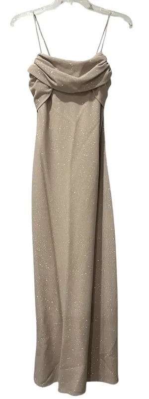 Betsy & Adam by Linda Bernell Sparkly Gold Glitter Formal Dress Size 4 Spaghetti thumbnail 1