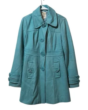 Retro Mod‎ Quiet Luxury Classic Anthropologie Tulle Wool Peacoat Tiffany Blue S thumbnail 1