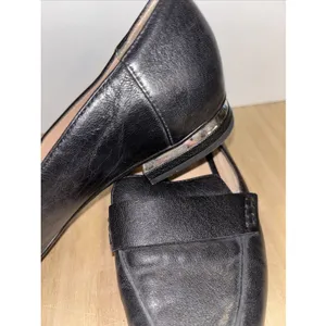 Sz 6 Black Leather Franco Sarto Loafers Silver Accent On Heel thumbnail 5