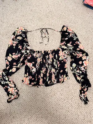 Free People NWT Hillary Top Floral Milkmaid Puff Sleeve Lace Up Crop Top‎ XS thumbnail 8
