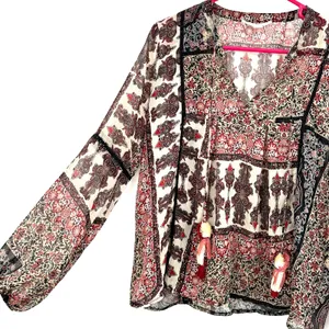 Love Stitch Size Small Blouse Brown Neutrals Paisley Boho Print Sheer‎ Overshirt thumbnail 3