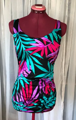 one piece swimsuit Vintage 1990s leaves bright thumbnail 1