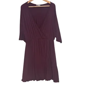 Ekouaer Maternity Dress Nursing Nightgown Womens XL Burgundy Jersey Knit Stretch thumbnail 3