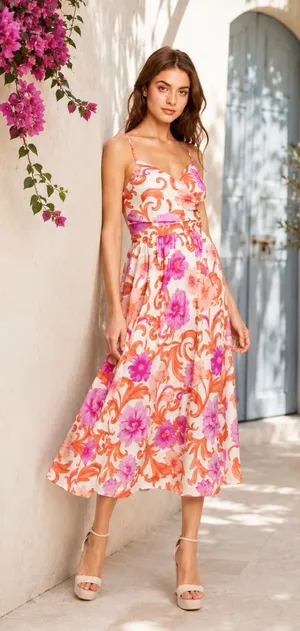 Flying Tomato VACAY BLOOM WOVEN MIDI DRESS Medium thumbnail 1