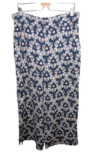 Anthropologie Geometrical Blue White Wide-Leg Pull on Pants XL thumbnail 1