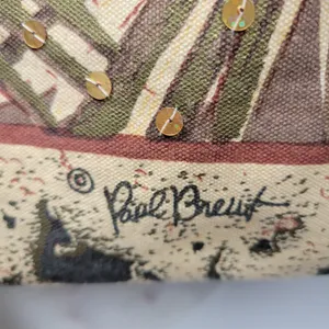 Paul Breut Travel Weekender Duffle Bag Large Brown Canvas Sequin Palm Tree Print thumbnail 7