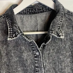 Charcoal Gray Black Acid Wash Button-down Short-sleeve Babydoll Dress W-672 Sz S thumbnail 4