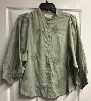 Anthropologie Caite Karyn Seo Embroidered 100% Cotton Lightweight Top Size Small thumbnail 1