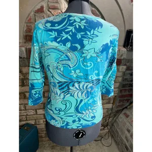 norm thompson top long sleeve leaves swirl blue beaded sequins thumbnail 6