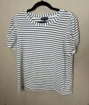 Modern Works Striped Puff Short Sleeve Top Shirt Blouse Size Medium thumbnail 1