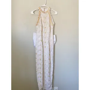 Vintage 90s Pearl Beaded Wedding Gown Size 12 Back Bow Old Money Bridal Dress thumbnail 3