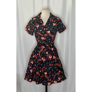 EVA‎ ROSE Tiger Flower Field Knee Length Shirt Dress Shirtdress Tie Waist Small thumbnail 2