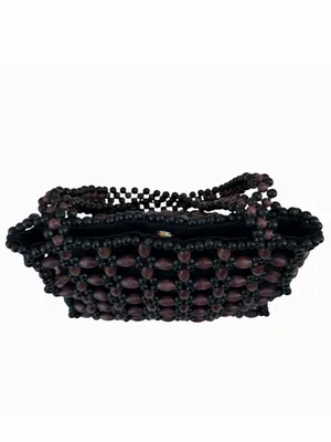 Wooden Black Brown Beaded Double Strap Snap Shoulder Bag thumbnail 4