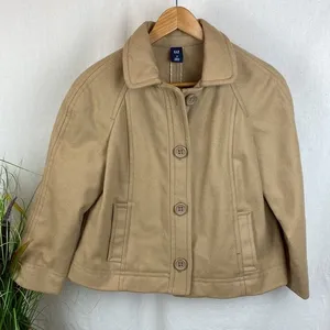 Gap Women's Tan Wool Blend Cropped Winter Pea Coat M thumbnail 2